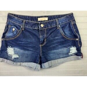 21 Denim Size 27 Womens Shorts Denim Jean Low Rise Distress Roll Cuff Stretch